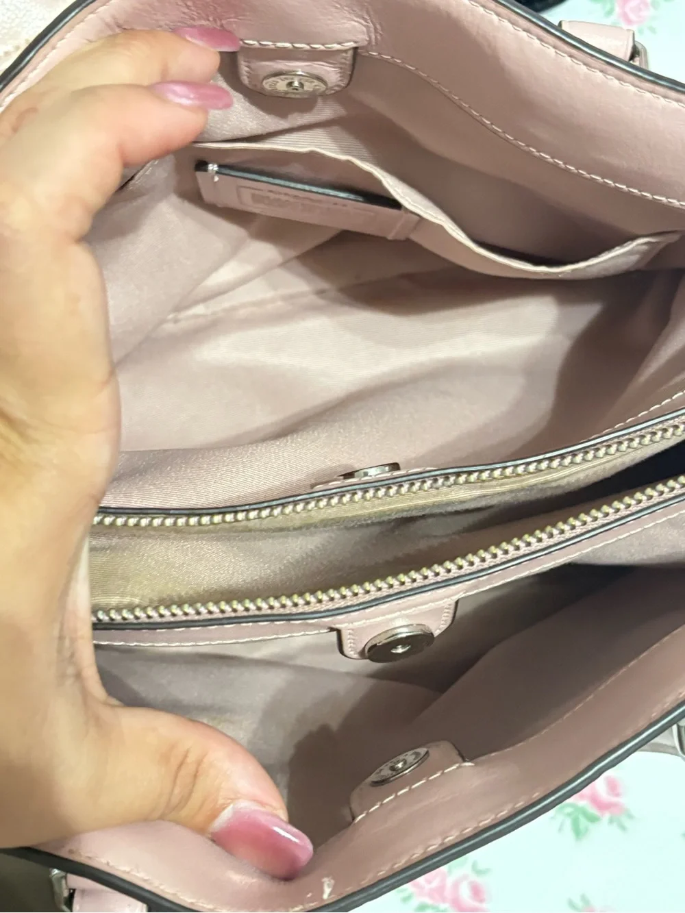 Coach Signature Canvas Satchel with Pink Leather Trim and Matching Wallet